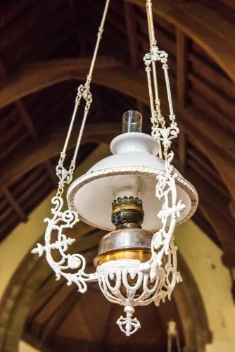 One of the original oil lamps still used for light