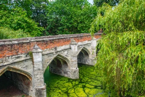 The 15th-century bridge across the moat