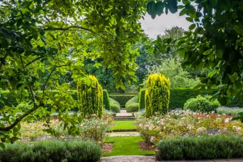 The sunken gardens in the former moat