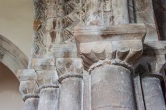 The beautifully carved chancel arch capitals