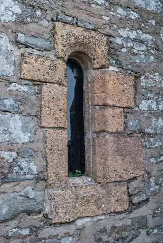 A restored medieval lancet window