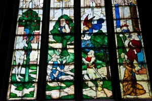 Medieval stained glass window, Fairford church, Gloucestershire