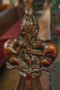 Monkeys with fruit bench end