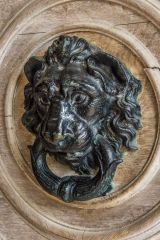 The lion knocker on the entrance door