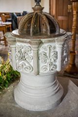 The beautifully carved Victorian font