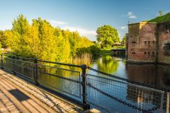 The main access bridge and moat