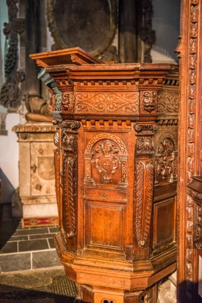 The richly carved 1601 pulpit
