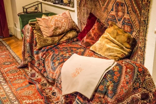 The couch in Freud's study used by psychoanalysis patients