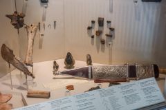 Museum displays including the Fulham Sword replica