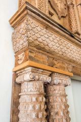 Ornate Jacobean fireplace caving in the King's Room