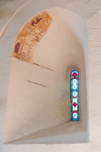 Norman single lancet window and wall painting