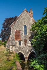 The chapel stands directly on the river channel