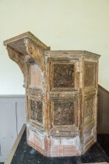 The simple wooden pulpit