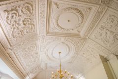 The ornate plaster ceiling in the Great Chamber