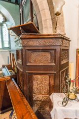 The finely carved Jacobean pulpit