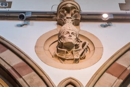 Archbishop's head carving in the nave