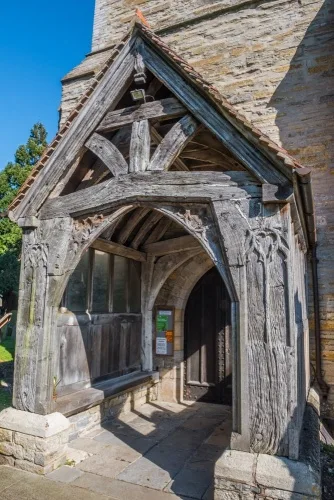 The 14th-century timber porch