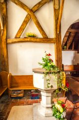 The font and bellcote frame