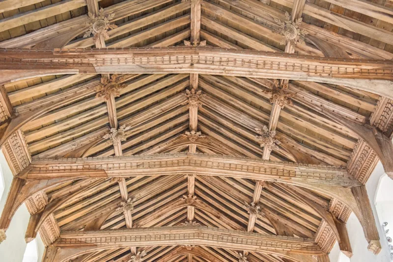 The beautifully carved 15th century timber roof