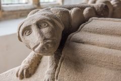 Carved dog on the Margaret Sandys memorial