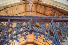 Ornate carving on the 14th-century chancel screen
