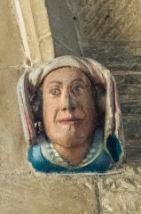 Medieval carved and painted head of a woman