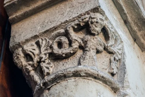 A richly carved capital, west doorway