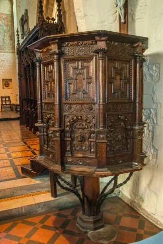 The richly carved 1621 pulpit