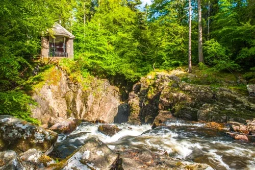 Osian's Hall looks down on the Black Linn falls