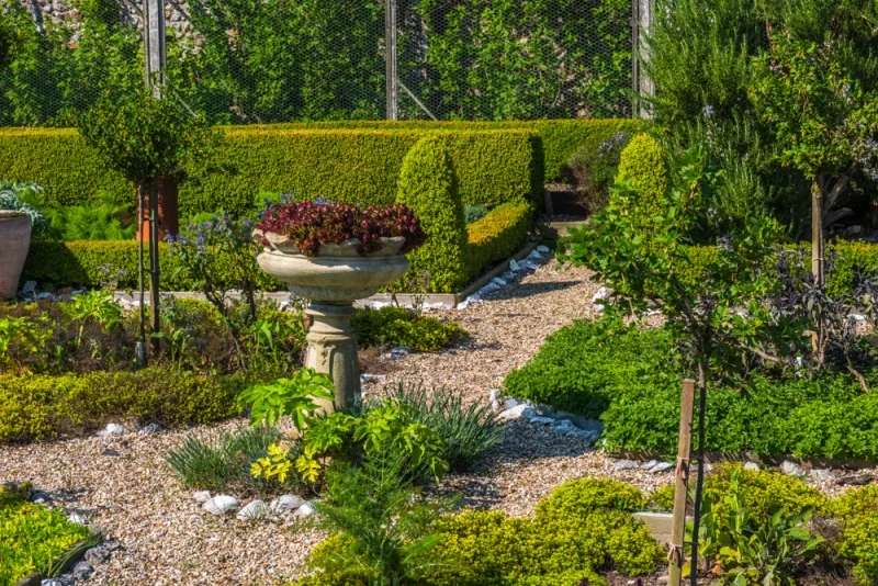 The formal garden beside the moat