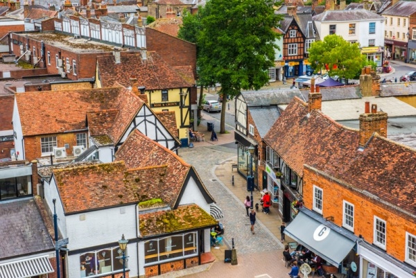 Hitchin market place from the tower of St Mary's Church