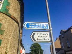Follow the pedestrian signs from the town centre