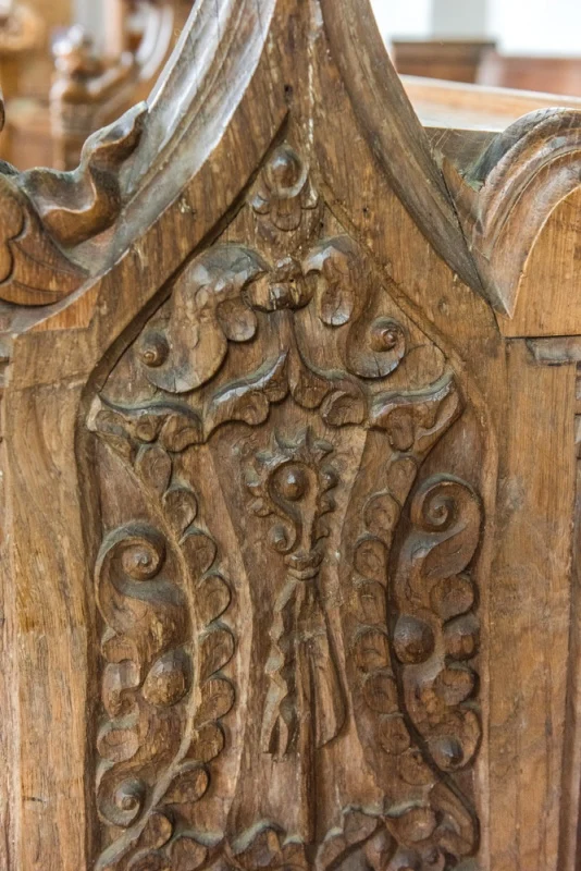 St Benet's Abbey arms, 14th century bench end