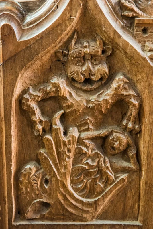 The 'Jaws of Hell' 14th century bench end