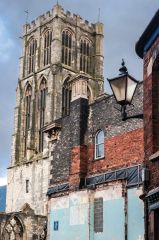 Howden, Howden Minster's tower from Market Place