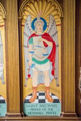 Painted panels near the font