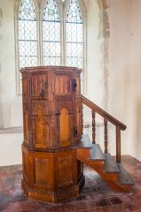 The beautifully carved Jacobean pulpit