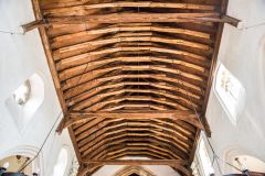The restored timber roof of the nave