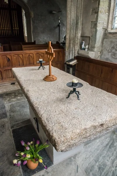 The medieval stone altar slab