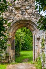 A rounded Romanesque doorway arch