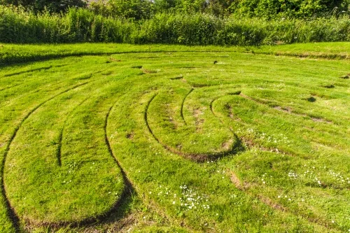 The turf is recut periodically to keep the design intact