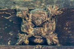 Grotesque carved head on the screen