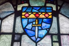 King Arthurs Great Halls, Stained glass window of Sir Gawaine's coat of arms