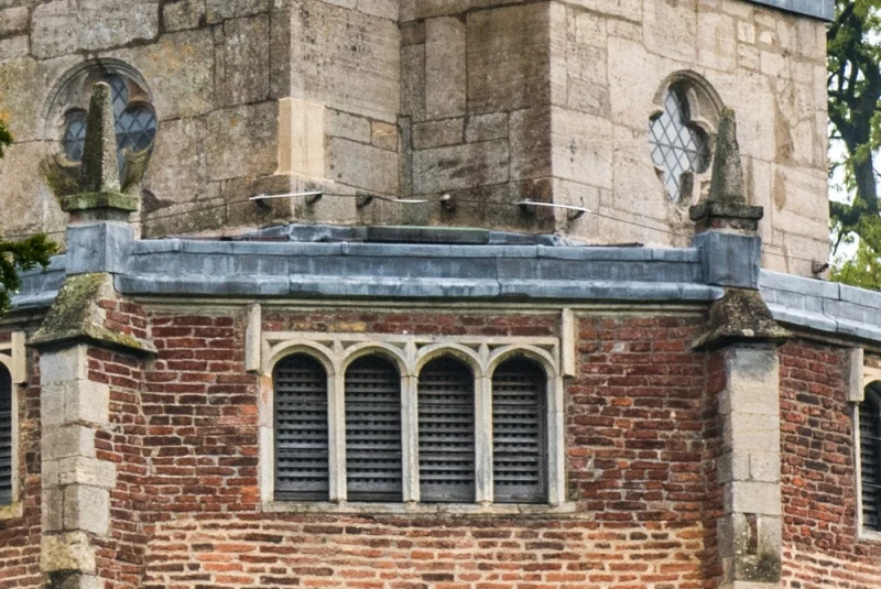 The upper section of the chapel exterior