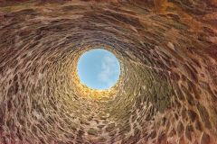 Inside the circular tower