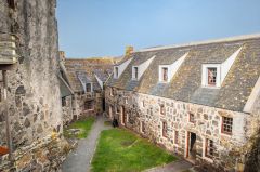 Looking down from the tower house