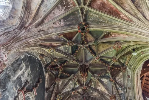 The 15th-century vaulted ceiling in the Lady Chapel