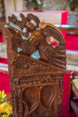 Medieval carved panel on the prayer desk