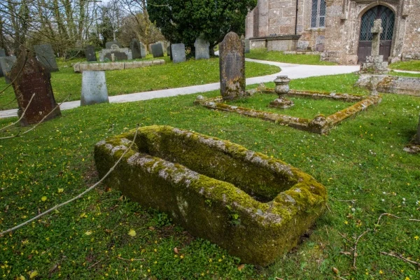 The Norman coffin in the churchyard