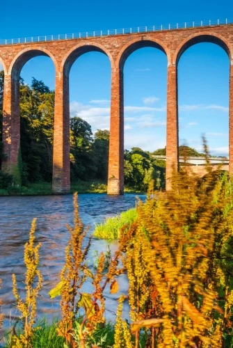 The viaduct rises above the River Tweed